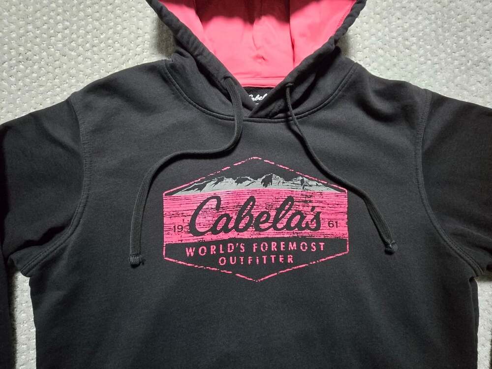 Cabela's Graphic Hoodie Size XL Reg Black Pink Pullover Sweatshirt